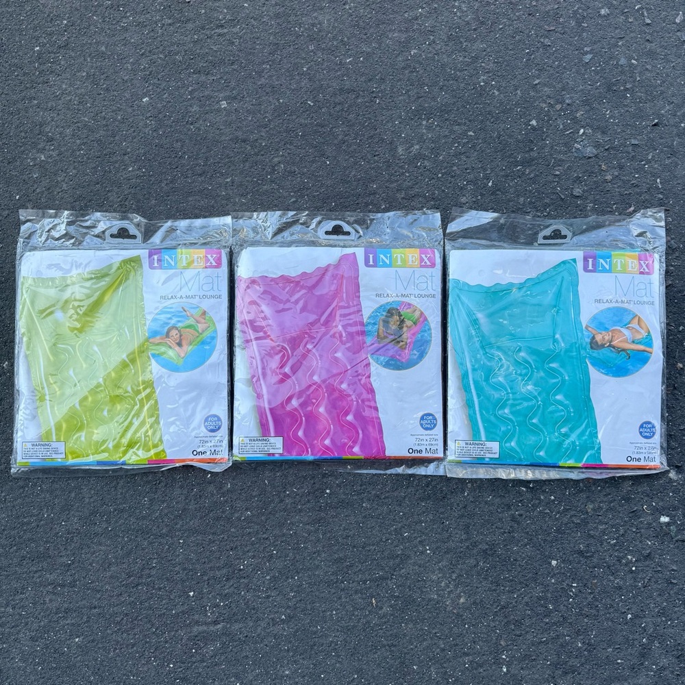 Lot Of 3 INTEX Mat Inflatable Pool Air Mat 2013 Pink , Green, Blue 72" By 27"